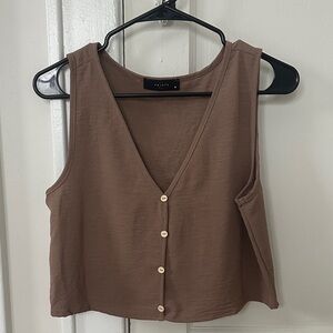 Elegant Brown V-Neck Sleeveless Blouse